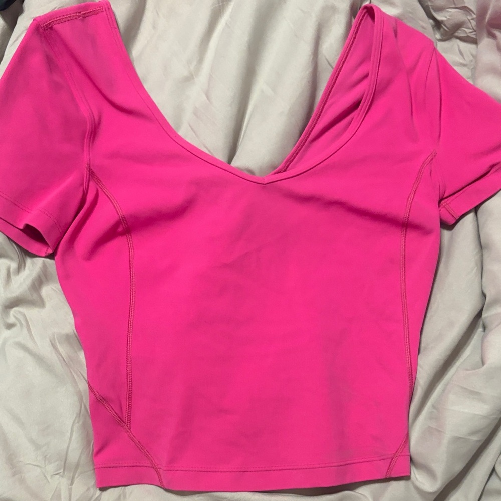 lululemon athletica Hot Pink V-Neck Short Sleeve Crop Top